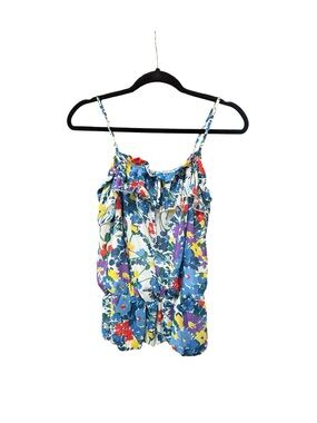 Forever 21 Floral Ruffle Spaghetti Strap Top- Blue Multi Size S